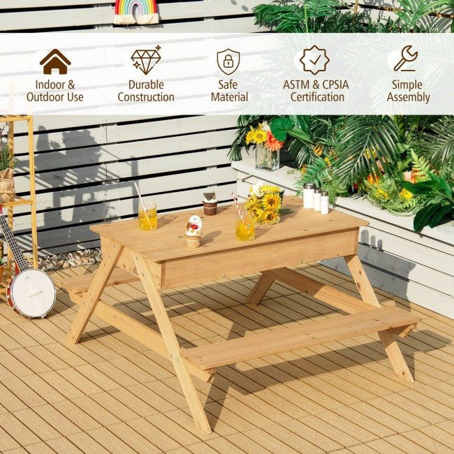 3 in 1 Kids Picnic Table Outdoor/Brown