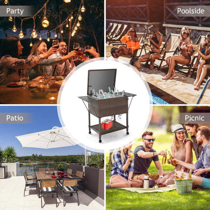 Outdoor Portable Rattan Cooler Cart Trolley