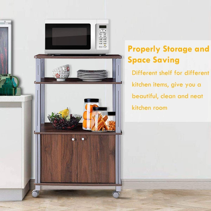 Multifunctional Rolling Kitchen With 2 Tier Shelf and Cabinet