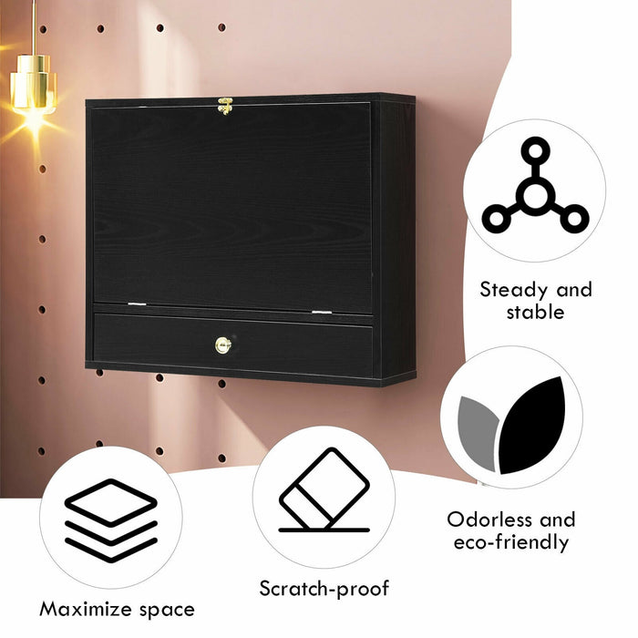Wall Mounted Folding Laptop Desk Hideaway Storage with Drawer/Black - Cool Stuff & Accessories