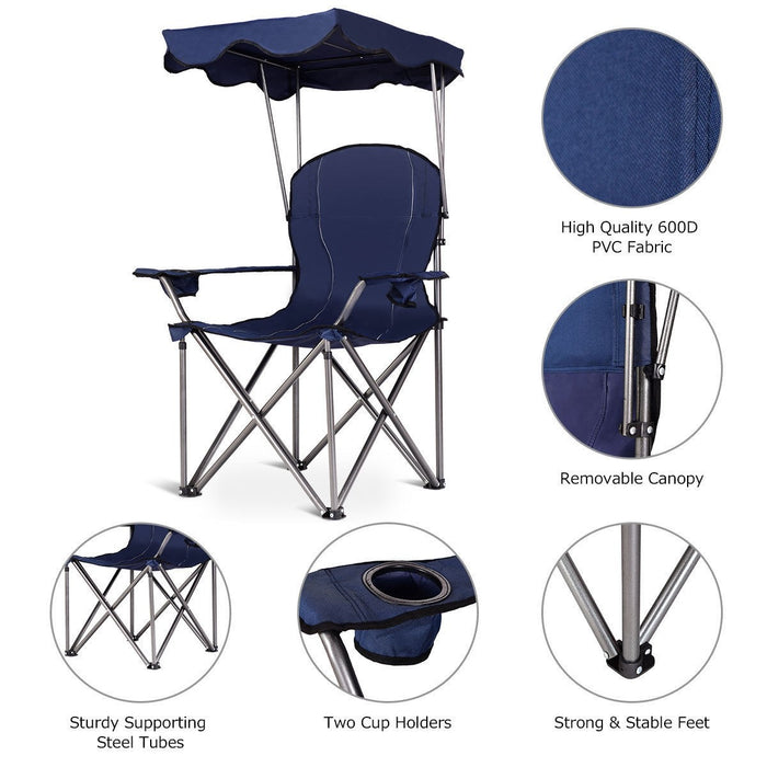 Portable Folding Beach Canopy Chair with Cup Holders/ Blue - Cool Stuff & Accessories