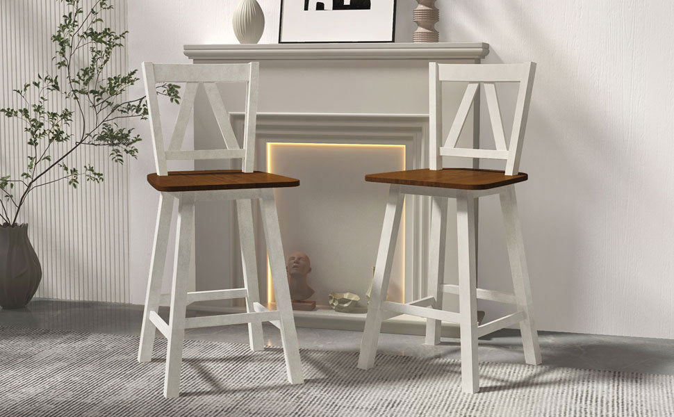 Farmhouse 3 Piece Counter Height Dining Table Set/ Walnut/ White