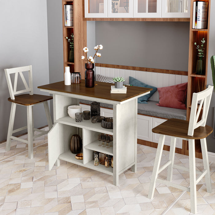Farmhouse 3 Piece Counter Height Dining Table Set/ Walnut/ White