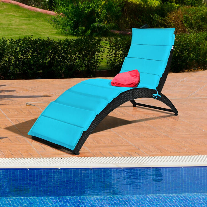 Folding Patio Rattan Portable Lounge Chair Chaise with Cushion/Turquoise - Cool Stuff & Accessories
