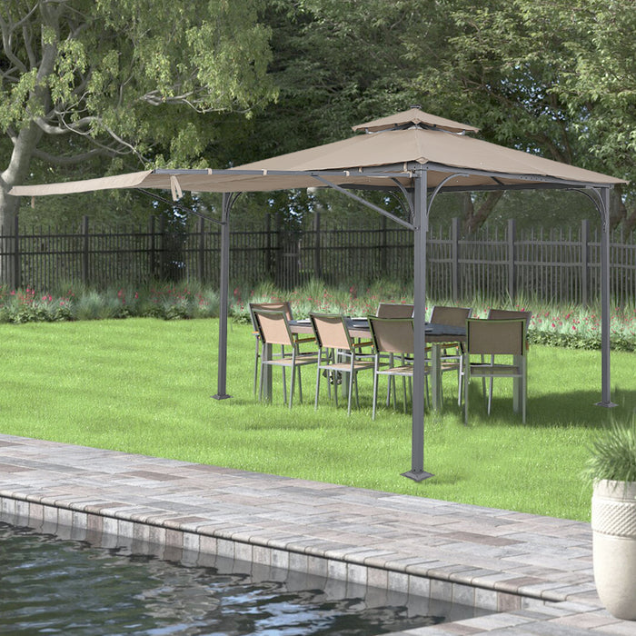 Patio 9. 8ft.L x 9. 8ft.W Gazebo with Extended Side Shed, Brown
