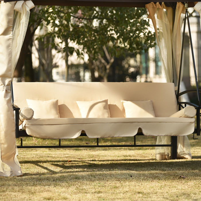 Outdoor Gazebo with Convertible Swing Bench, Beige