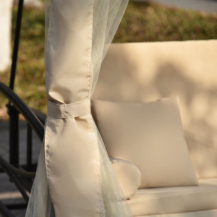 Outdoor Gazebo with Convertible Swing Bench, Beige