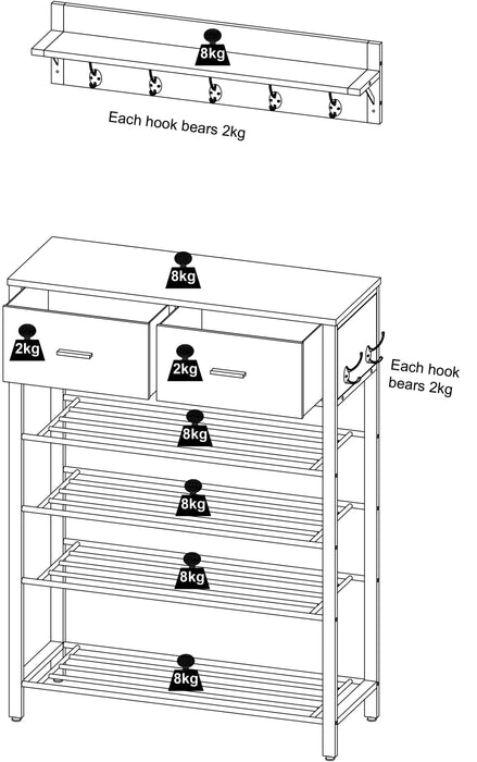 Entryway 4 Tier Shoe Rack With Hall Tree/ Brown