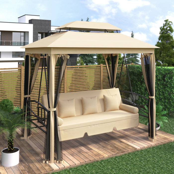 Outdoor Gazebo with Convertible Swing Bench, Khaki