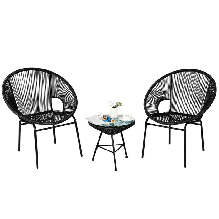 3 Pieces Patio Acapulco Bistro Set/Black