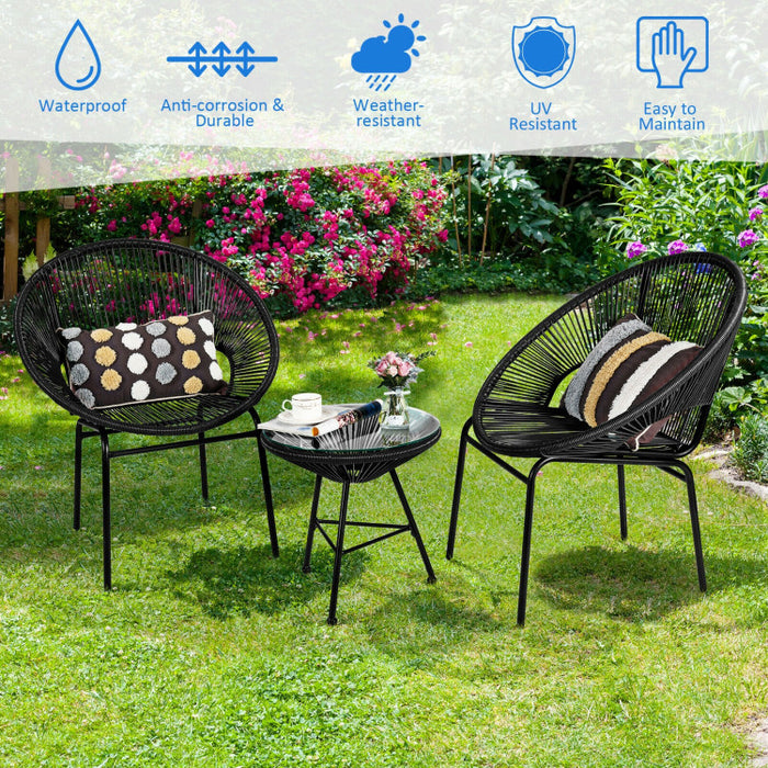 3 Pieces Patio Acapulco Bistro Set/Black