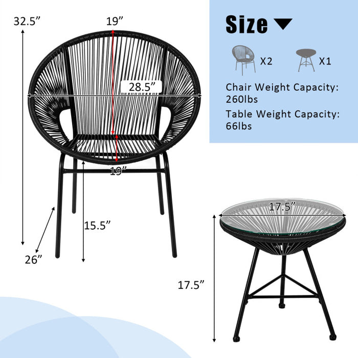 3 Pieces Patio Acapulco Bistro Set/Black
