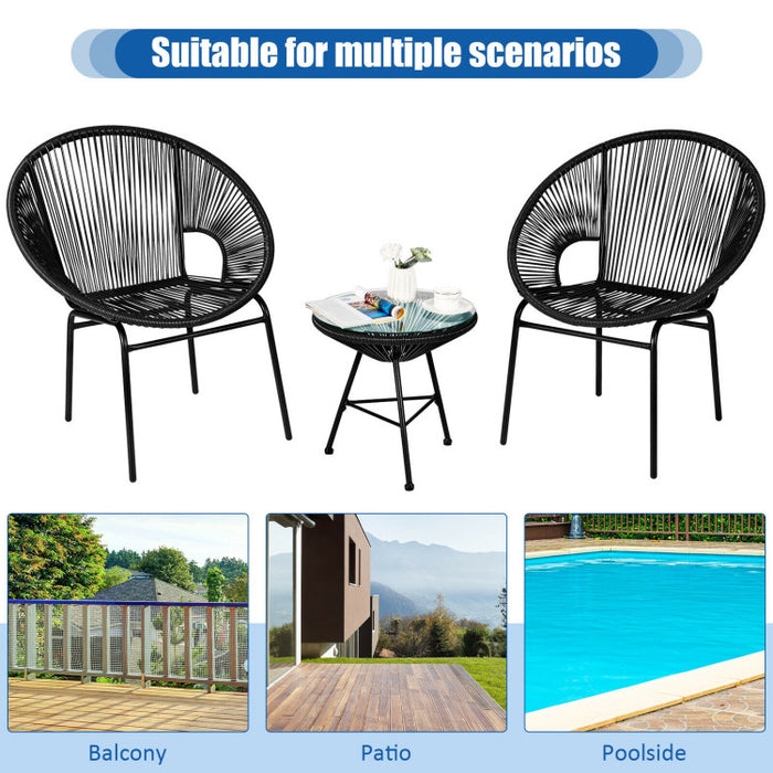 3 Pieces Patio Acapulco Bistro Set/Black