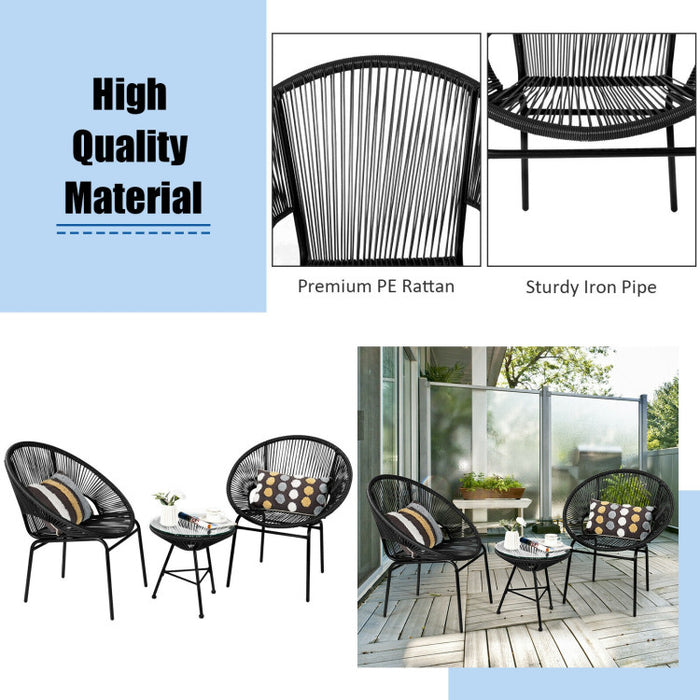 3 Pieces Patio Acapulco Bistro Set/Black