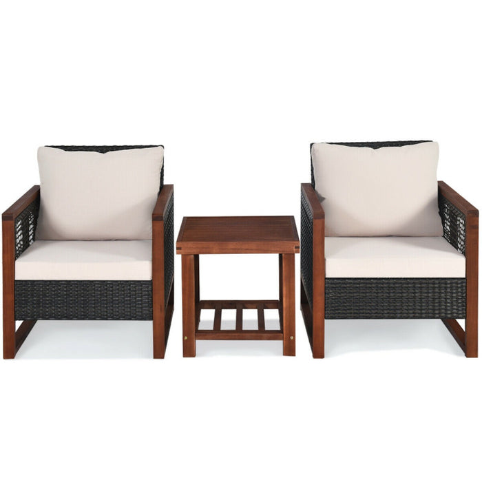 3 Pcs Patio Wicker Sofa Set With Cushion/ Turquoise/ Navy/ Red/Beige