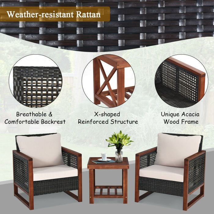 3 Pcs Patio Wicker Sofa Set With Cushion/ Turquoise/ Navy/ Red/Beige
