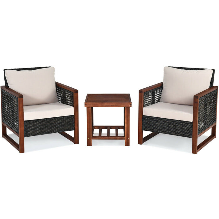 3 Pcs Patio Wicker Sofa Set With Cushion/ Turquoise/ Navy/ Red/Beige