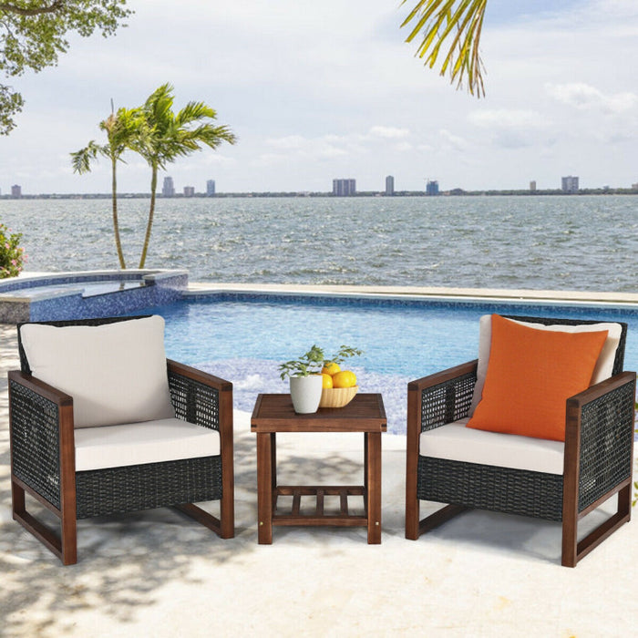 3 Pcs Patio Wicker Sofa Set With Cushion/ Turquoise/ Navy/ Red/Beige