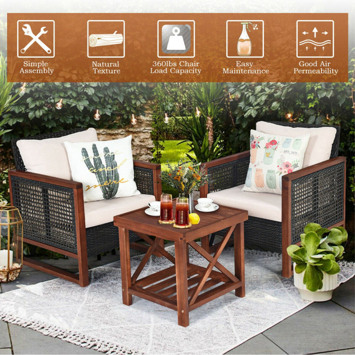 3 Pcs Patio Wicker Sofa Set With Cushion/ Turquoise/ Navy/ Red/Beige