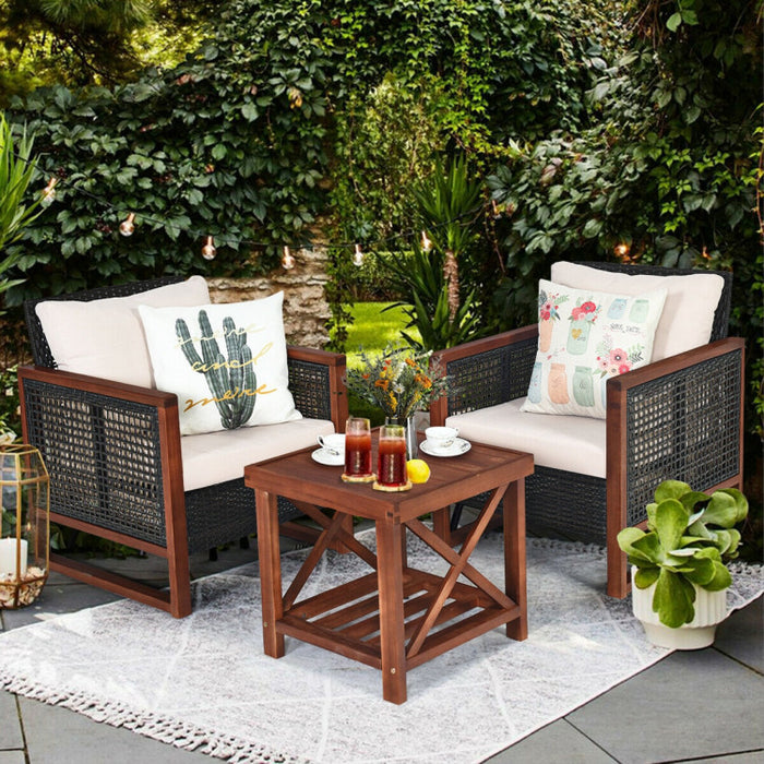 3 Pcs Patio Wicker Sofa Set With Cushion/ Turquoise/ Navy/ Red/Beige
