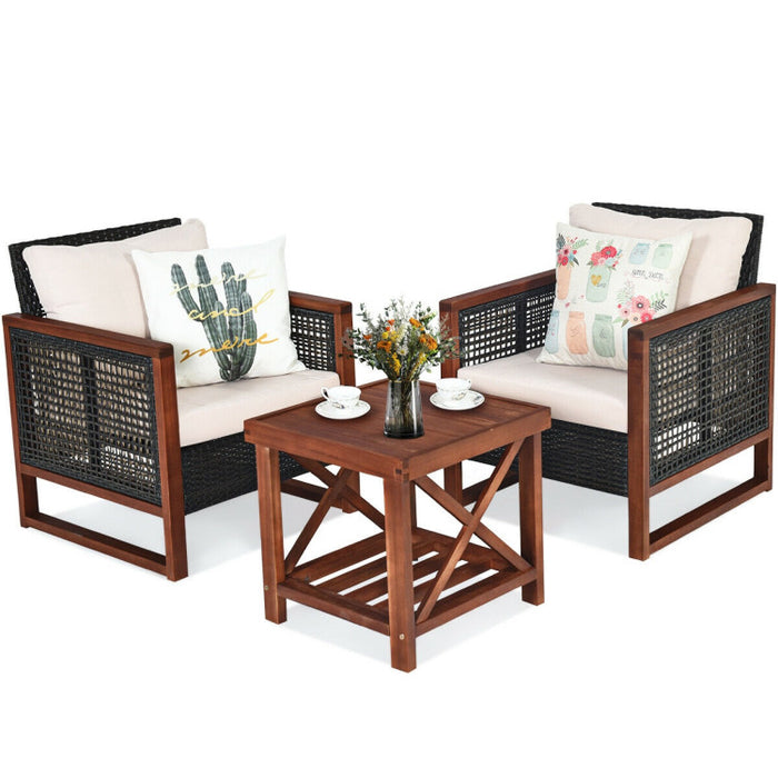 3 Pcs Patio Wicker Sofa Set With Cushion/ Turquoise/ Navy/ Red/Beige