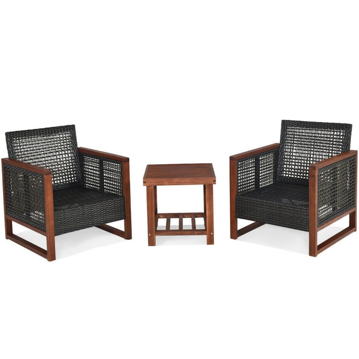 3 Pcs Patio Wicker Sofa Set With Cushion/ Turquoise/ Navy/ Red/Beige