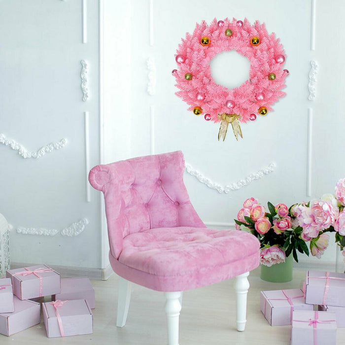 24 Inch Pink Christmas Wreath with Ornament Balls/ Pink