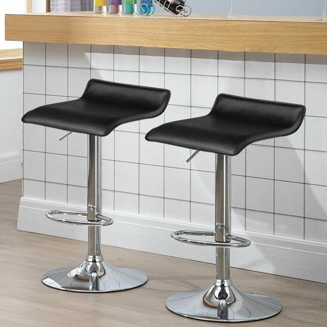 PU Leather Backless Bar Stools Set Of 2/Black