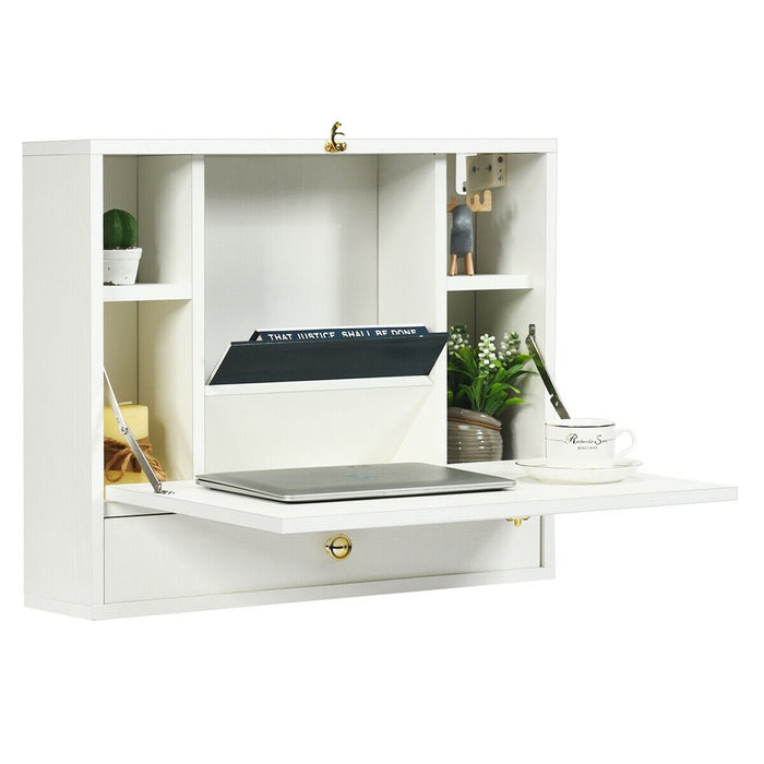 Wall Mounted Folding Laptop Desk Hideaway Storage with Drawer/White - Cool Stuff & Accessories