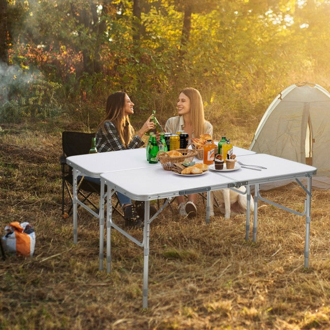 2 Pieces Folding Table with Carrying Handle/White