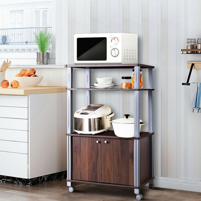 Multifunctional Rolling Kitchen With 2 Tier Shelf and Cabinet