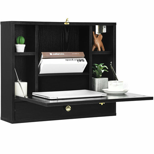 Wall Mounted Folding Laptop Desk Hideaway Storage with Drawer/Black - Cool Stuff & Accessories