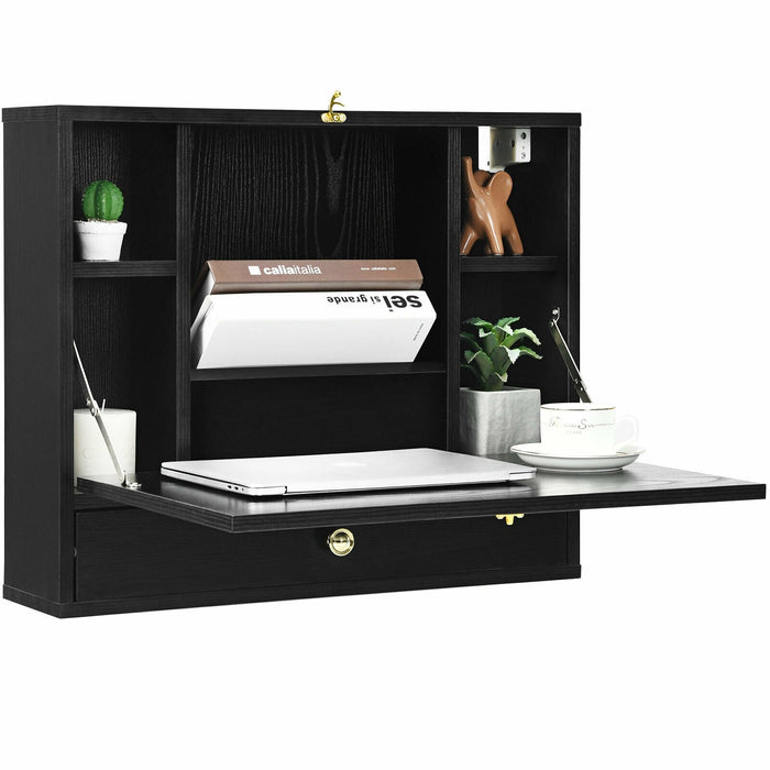 Wall Mounted Folding Laptop Desk Hideaway Storage with Drawer/Black - Cool Stuff & Accessories