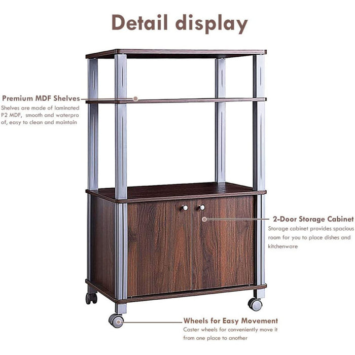 Multifunctional Rolling Kitchen With 2 Tier Shelf and Cabinet