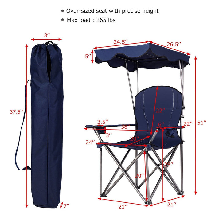 Portable Folding Beach Canopy Chair with Cup Holders/ Blue - Cool Stuff & Accessories