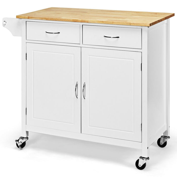 Modern Rolling Kitchen Cart Island with Wooden Top/ White - Cool Stuff & Accessories