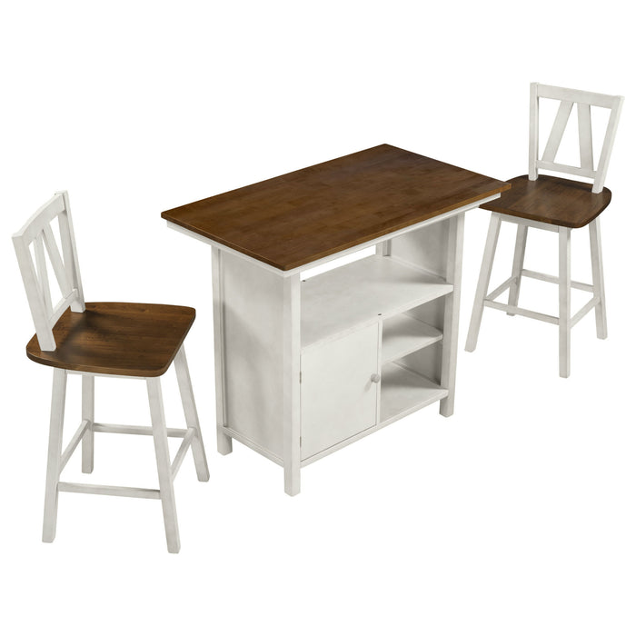 Farmhouse 3 Piece Counter Height Dining Table Set/ Walnut/ White
