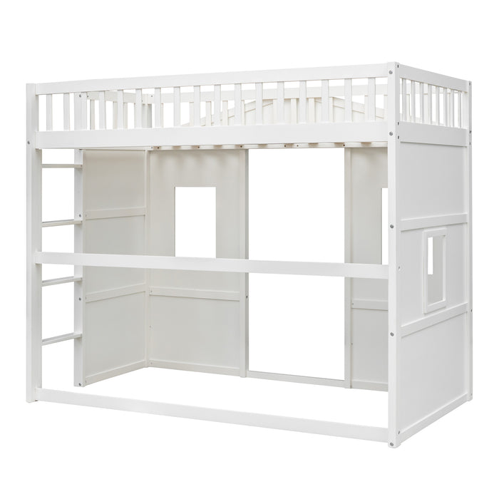 Twin Size House Loft Bed With Ladder/White