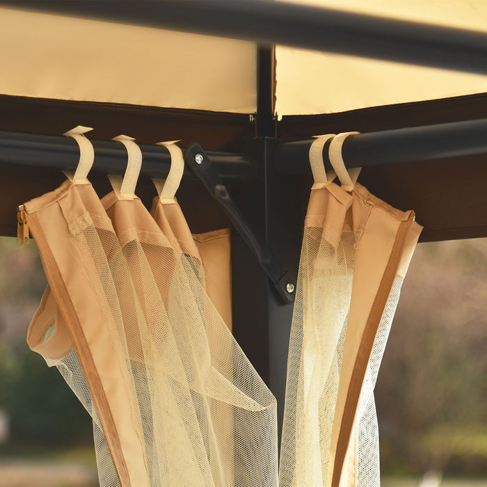 Outdoor Gazebo with Convertible Swing Bench, Beige