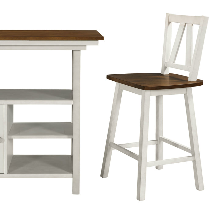 Farmhouse 3 Piece Counter Height Dining Table Set/ Walnut/ White
