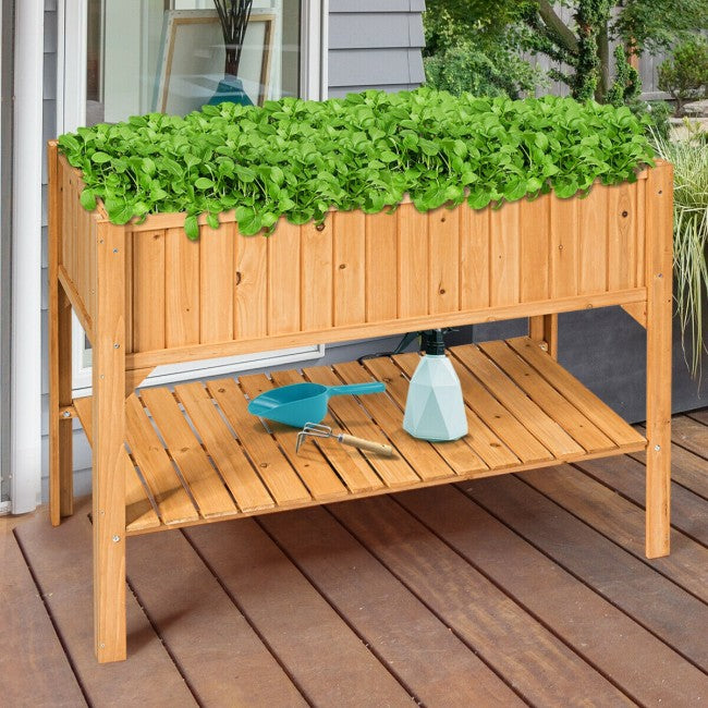 Wooden Elevated Planter Box Shelf