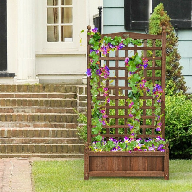 Wood Planter Box with Trellis for Garden