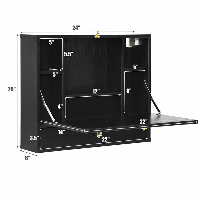 Wall Mounted Folding Laptop Desk Hideaway Storage with Drawer
