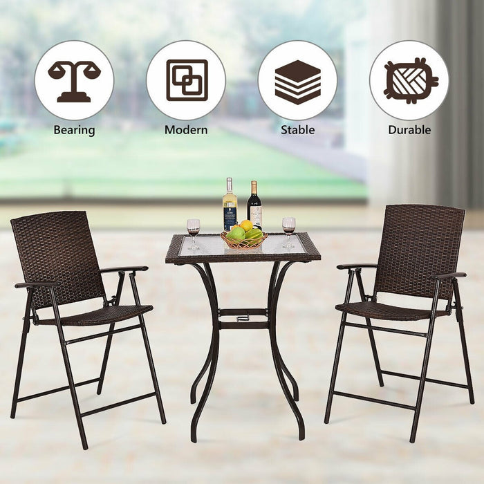 28.5'' Outdoor Patio Square Glass Top Table with Rattan Edging - Cool Stuff & Accessories