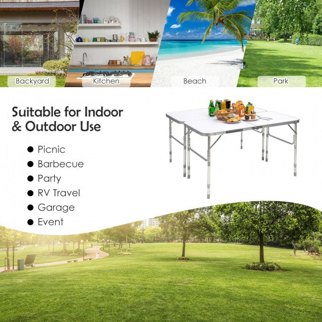 2 Pieces Folding Table with Carrying Handle/White