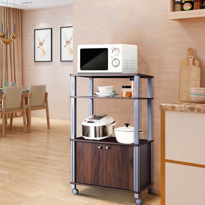 Multifunctional Rolling Kitchen With 2 Tier Shelf and Cabinet