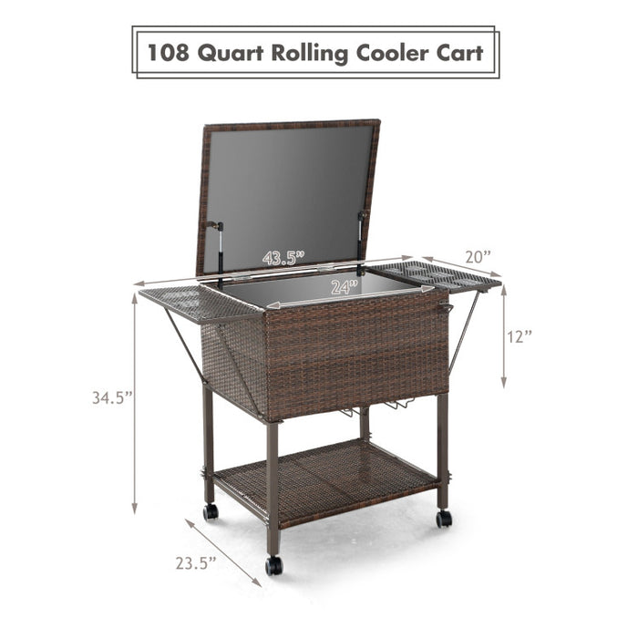 Outdoor Portable Rattan Cooler Cart Trolley