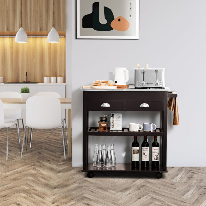 Kitchen Island Cart  wIth Stainless Steel Flip Top/Dark Brown