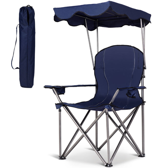 Portable Folding Beach Canopy Chair with Cup Holders/ Blue - Cool Stuff & Accessories