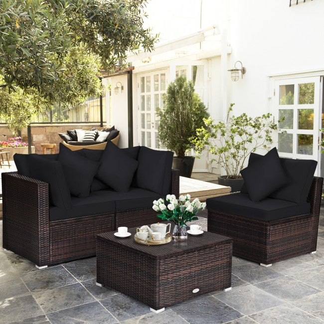 4 Pcs Ottoman Rattan Wicker Set Cushioned Sofa